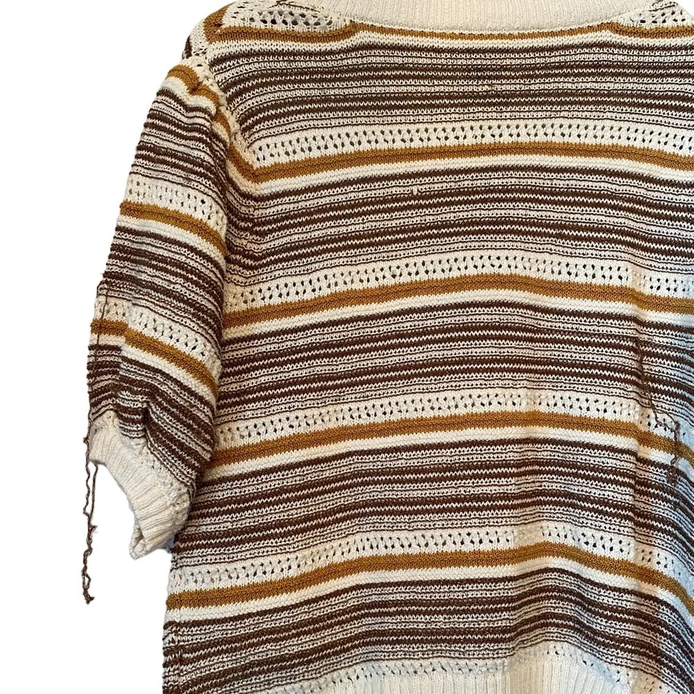 House of Harlow 1960 Puff Sleeve Cropped Neutral Striped Knit Cardigan Sโฆ - Picture 10 of 16